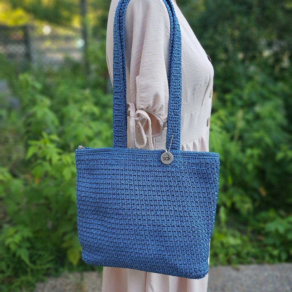 The Sak Crochet Women Shoulder Bag Purse Dusty Blue, Excellent Condition - Picture 1 of 9